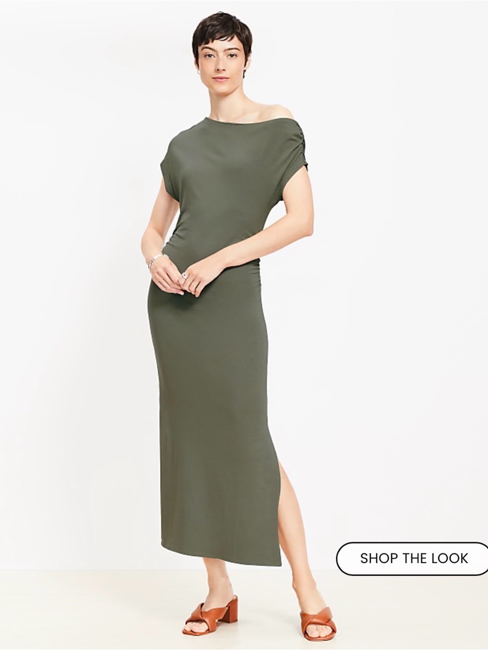 Loft Asymmetrical Ruched Midi Dress